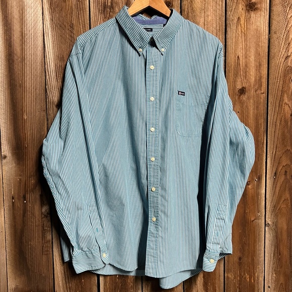Chaps Other - Chaps Teal and White Striped Men’s XXL Button Up Down Shirt
